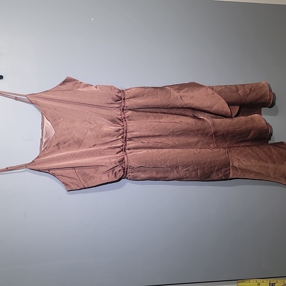 LASCANA Romantic Satin Tie Waist Ruffle Hem Powder Blush Peach Satin Dress - Picture 1 of 11